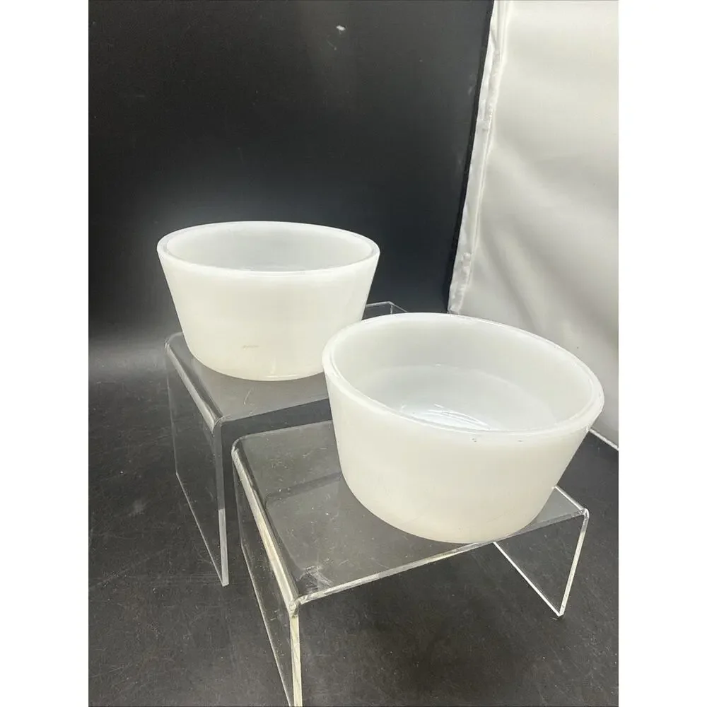 Set of 2 Glasbake No 29 White Milk Glass Custard Cups Baking Dishes USA
